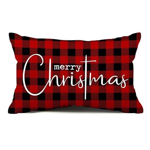 Allorry Christmas Pillow Covers Merry Christmas Throw Pillow Decorative Christmas Red and Black Cotton Cloth Linen Cloth Pillow Cover Sofa Cover Decorative Rectangle Length 12X20 - Image 1