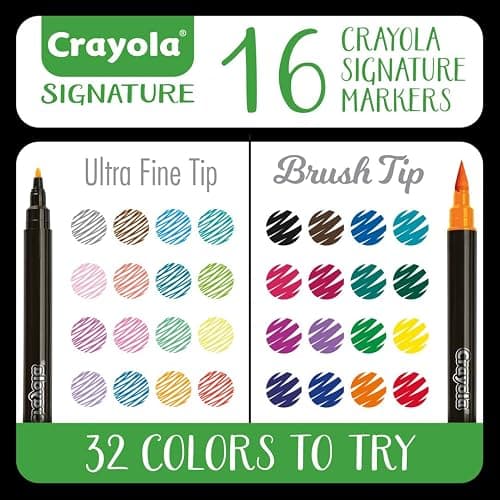 Crayola Brush & Detail Dual Tip Marker Set, 16 Markers, 32 Colors, Adult Coloring Markers, Gifts for Teens & Adults thumbnail 3