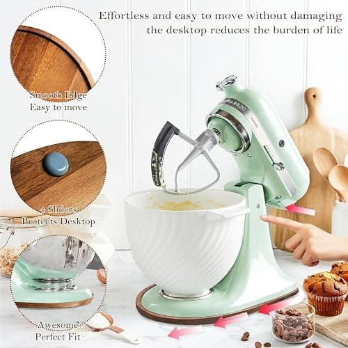 Acacia Wood Mixer Slider Mat for KitchenAid Stand Mixer Wooden Sliding Tray Compatible with Kitchen Aid 4.5-5 Qt Mixer thumbnail 4