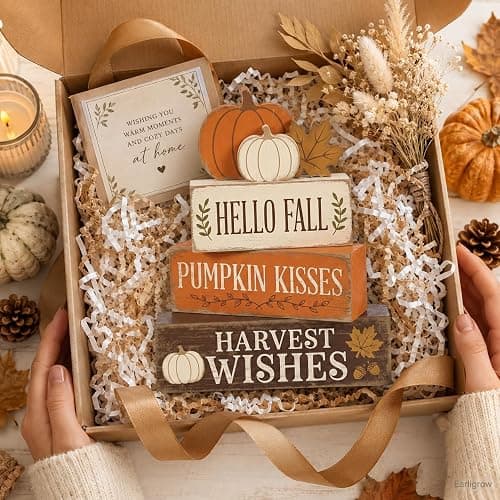 Hello Pumpkin Leaves Fall Decor, Fall Decorations for Home | 4 Pcs Pumpkin Fall Home Decor Farmhouse Autumn Thanksgiving Table Tiered Tray Decorations, Fall Party Centerpiece for Kitchen thumbnail 9