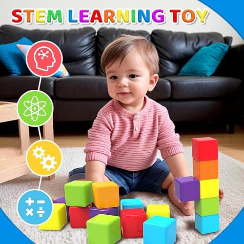 Magnetic Building Blocks, 1.65 inch Large Magnetic Stacking Cubes for Toddlers, Sensory & Montessori Toys for Boys & Girls 1 2 3 Years Old (24 PCS) thumbnail 6