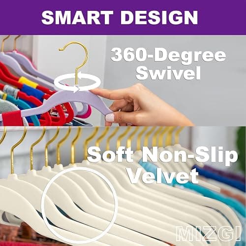 MIZGI Ivory Velvet Hangers 60 Pack,Premium Gold Clothes Hangers Non-Slip Felt Hangers,Sturdy Ivory Hanger Heavy Duty Coat Durable Suit Hanger for Space Saving, No Flocked Marks thumbnail 3