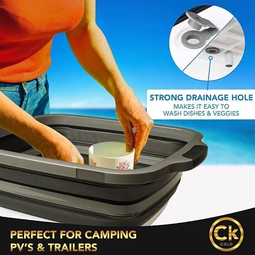 CK GOLD Collapsible BBQ Prep Tub - Includes Cutting Board, LOCKING Lid & Strong Drain Hole for Meal Prep & Marinating | BPA-Free, Food-Grade BBQ & Meat Prep Tubs, Best Grilling Gifts (Black, 8 L) thumbnail 6