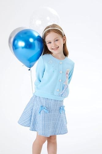 Disney Frozen Elsa Stitch Princess Moana Minnie Toddler Girl 2 Piece Outfit Kid Pearl Button Knit Top & Tweed Skirt Set 2-13Y thumbnail 3