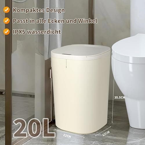 SternSinn 20L Mülleimer mit Sensor, Elektrischer Mülleimer mit Deckel, Automatisches Öffnen und Schließen, Wasserdicht, für Schlafzimmer, Badezimmer, Küche, Büro (Weiß) thumbnail 4