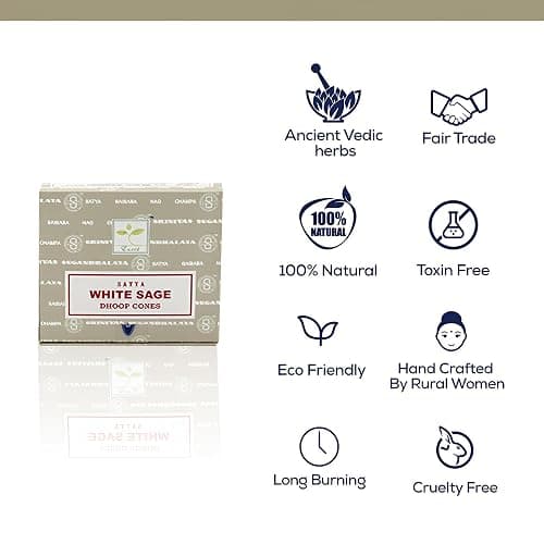 Satya Sai Baba White Sage Original Earth Marked Natural Masala Incense 144 Dhoop Cones in Pack of 12 Boxes | Best for Prayer, Meditation and Relaxation thumbnail 2