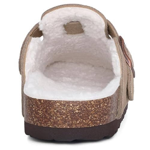 KIDMI Women's Fur Lined Suede Clogs Fuzzy Cork Footbed Mules Slip On Winter Potato Shoes thumbnail 4