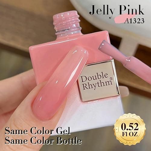 Double Rhythm Translucent Gel Polish Sheer Neutral Natural Light Milky Same Color Same Bottle 15ML Jelly Nail Polish Nail Art DIY at Home (Pink Clear-A1323) thumbnail 4