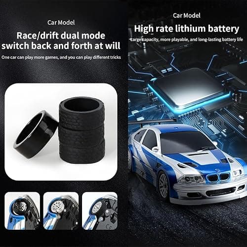 Goekhyrani RC Drift Car, 1/43 Scale 2.4G Full Proportional RC Electric Mini Racing Drift Car Model with Lights Kit，RCS Model Cars Gifts for Adults (RTR Version/Black and White) thumbnail 9
