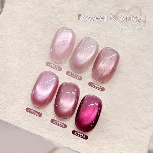 GAOY Pink Cat Eye Gel Nail Polish Set with Magnet 6 Colors, Holography for Valentine's Date Night Nails, Sweet & Spicy DIY Manicure thumbnail 3
