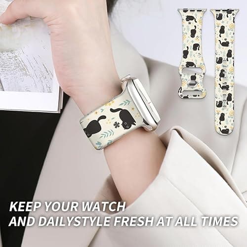 Sport Watch Band Compatible with iWatch Band 38mm 40mm 41mm Women, Soft Silicone Floral Print Sport Strap Replacement Wristbands for iWatch Series Ultra 9 8 7 6 5 4 3 2 1 SE thumbnail 6