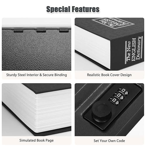 KYODOLED Diversion Book Safe with Combination Lock, Secret Hidden Metal Lock Box,Money Hiding Collection Box,9.5" x 6.2" x 2 .2" Black Large thumbnail 5