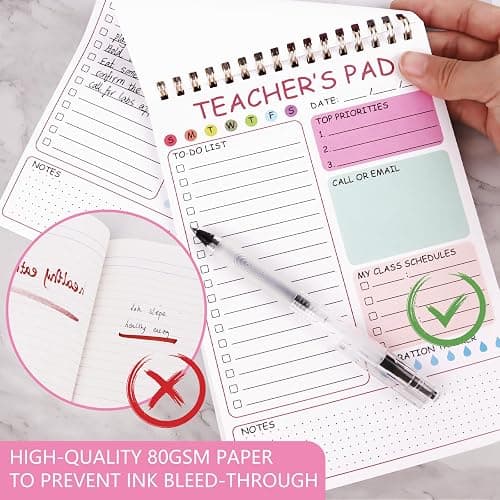 Teacher To Do List Notepad, 8.3x5.8 Inch Teacher Notepad, Spiral Checklist Notebook for Class Schedules, Daily Planner, School Tasks and Goal Setting (Pink) thumbnail 5
