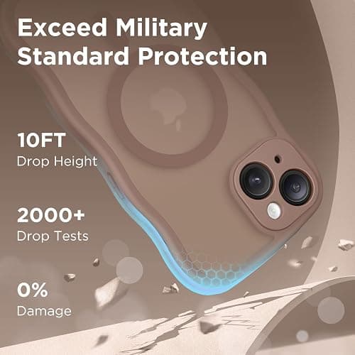 CAPRARO Cute for iPhone 15 Plus Case, Compatible with MagSafe, [Curly Wave Edge] [Full Camera Protection] [14 FT Drop Protection] Magnetic Phone Case for 15 Plus 6.7 Inch, Brown thumbnail 5