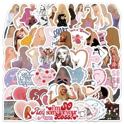60PCS Sabrina Carpenter Stickers Pack for Water Bottle, Laptop, Kindle, Cartoon Music Singer Stickers for Phones, Notebook, Refrigerators, Bicycles, Cars, Helmets, Gift for Fans - Image 1