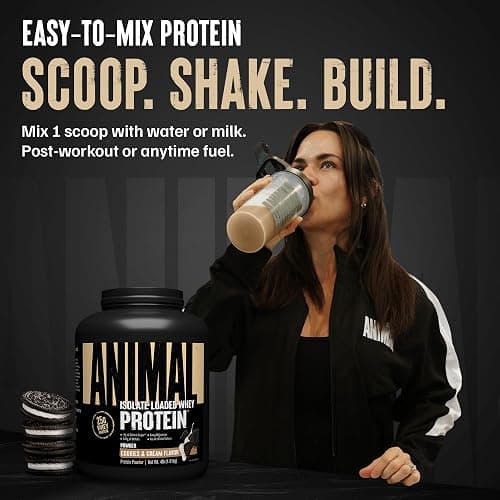 Animal Whey Isolate Protein Powder - Loaded for Pre & Post Workout Muscle Builder and Recovery with Digestive Enzymes for Men & Women - 25g Protein, Great Taste, Low Sugar - Cookies & Cream 4 lbs thumbnail 4
