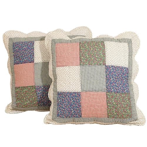 vctops Set of 2 Quilted 100% Cotton Boho Throw Pillow Covers 18" x 18" Farmhouse Country Floral Patchwork Decorative Cushion Cover, Patchwork Flower M thumbnail 3