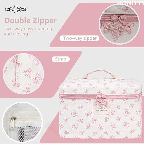 Makeup Bag,Quilted Cosmetic Bags,Large Floral Make Up Organize bag,Makeup Bag Set for Women,Flower Travel Toiletry Bag thumbnail 4