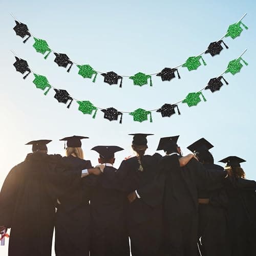 Vofrise Green Graduation Decorations Class of 2026 Graduation Banner Pre-Strung Glitter Congrats Grad Cap Banner for Grad Party Decorations 2026 thumbnail 5