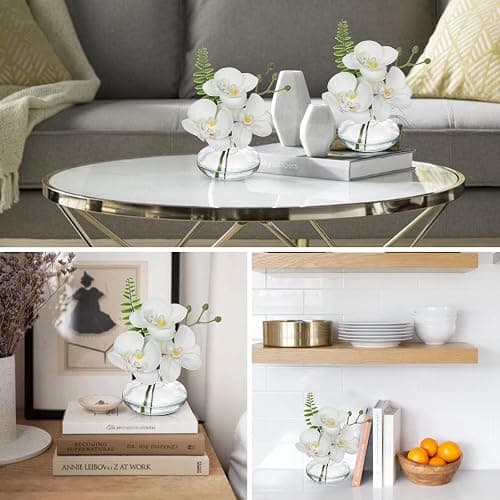 White Orchids Artificial Flowers Faux Orchids Arrangement in Clear Glass Vases Set of 3 Real Touch Phalaenopsis Orchid Flowers Small Fake Orchid Centerpiece for Dining Room Table thumbnail 5