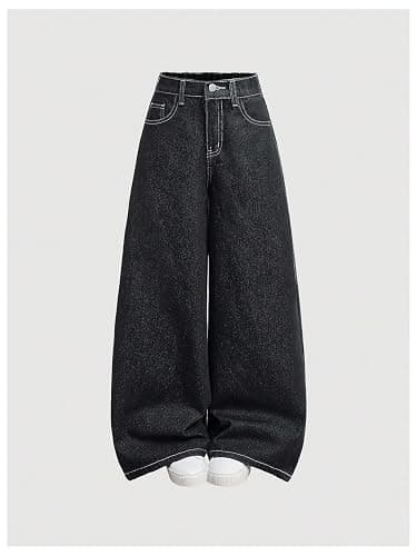 Verdusa Girl's Goth Wide Leg Baggy Jeans Streetwear Loose Denim Pants with Pockets thumbnail 2