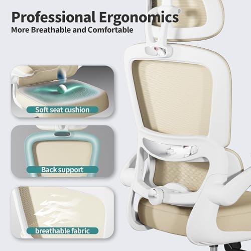 TRALT Office Chair Ergonomic Desk Chair, 330 LBS Home Mesh Office Desk Chairs with Wheels, Comfortable Gaming Chairs (1, Beige) thumbnail 3