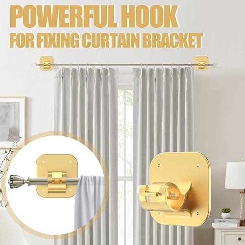 JHCJHC No Drill Curtain Rod Brackets - 20LB, 4 Pack Self Adhesive Curtain Rod Holder, Peel and Stick Wall Hooks, Renter Friendly Upgrades for Apartment, Kitchen, Bathroom, Dorm, Living Room and RV thumbnail 4
