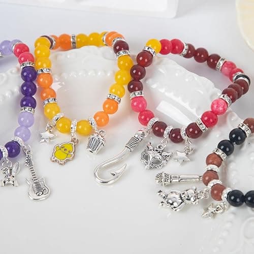 JUNIQUTE FNAF Game Inspired Bracelet for Women - 4PCS Charm Bracelet with Translucent Stone Beads & Metal Prop Charms, Pulseras Para Mujer, Birthday Valentines Gifts thumbnail 7