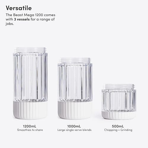 Beast Mega 1200 Plus | Premium Countertop Blender | Smoothies, Shakes, Sauces, Dips, Soups | Blends Ice and Frozen Fruit | XL Vessel | With Extra Vessels, Straw System | 1200W | (Cloud White, 120V) thumbnail 6