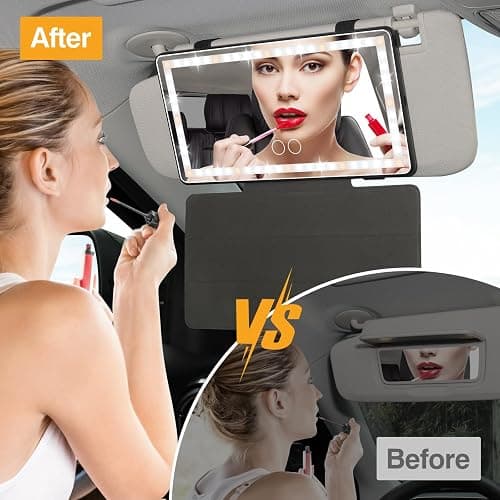 Car Sun Visor Vanity Mirror with Protective Cover, LED Makeup Mirror with 3 Light Modes, Dual Rechargeable Dimmable Touch Control Travel Vanity Mirrors, Universal for Car SUV Truck thumbnail 9
