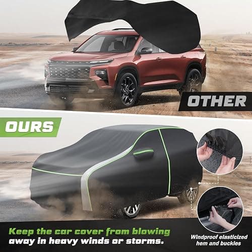 Mixsuper Liner Car Cover for Chevy Traverse 2009-2026, 7 Layers Full Car Cover All Weather Car Covers for Chevy Traverse, Waterproof Outdoor Cover with Zipper Door Reflective Strips thumbnail 6