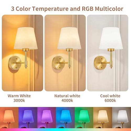 Battery Operated Wall Sconce Set of 2, Rechargeable Wireless Wall Lights | with fabric Lampshade, 5200mAh Dimmable Bulb with Remote,15 Colors Wireless Wall Lamps for Bedroom Living Room Hallway Decor thumbnail 5