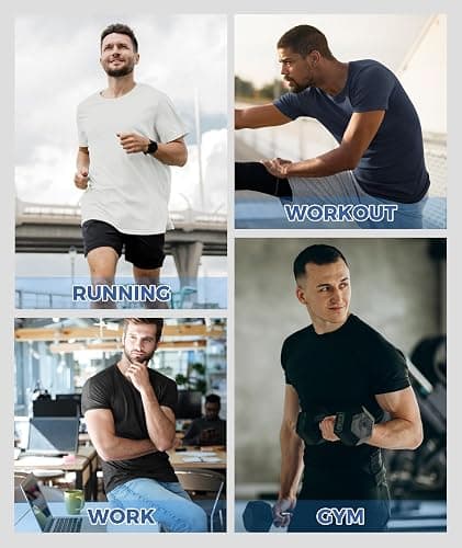 Workout Mens Shirts - Black Dry Fit Gym Short Sleeve Moisture Wicking T Shirts for Running Athletic Casual Work - 1-black - Large thumbnail 4