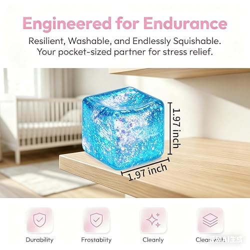 4 Pack Glitter Ice Cube Squishy Fidget Toys, Squishy Cube Stress Balls for Adults & Kids, Slow Rising Stress Relief Toys, Squeeze Ball Filled with Thick Substance and Glitter thumbnail 2