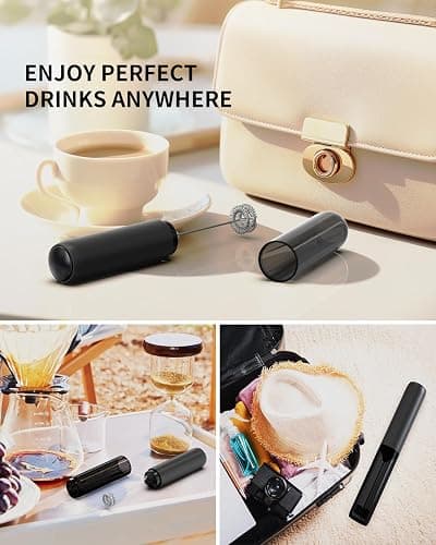 CIRCLE JOY Rechargeable Milk Frother Hanheld, Dual Coil Whisk Head Electric Coffee Frother, Portable Hand Frother Wand Drink Mixer for Matcha Lattes Cappuccino, Kitchen Gifts, Black thumbnail 7