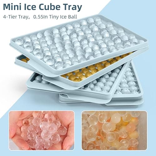 WIBIMEN Mini Ice Cube Trays, 0.55” Tiny Pebble Ice for Iced Coffee & Cocktails, Fast Chill, Easy Twist Release, Stackable with Lid & Storage Bin (4 Pack, Blue) thumbnail 7