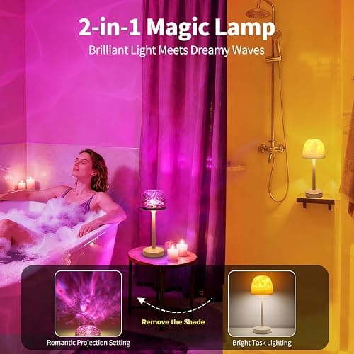 Lumoza Shower Lamp - Waterproof Bathroom Lamp with 16 Color Ocean Wave Projector, Rechargeable Shower Light with Touch & Remote Control, 2-in-1 Cordless Light for Inside Shower/Bathtub thumbnail 2