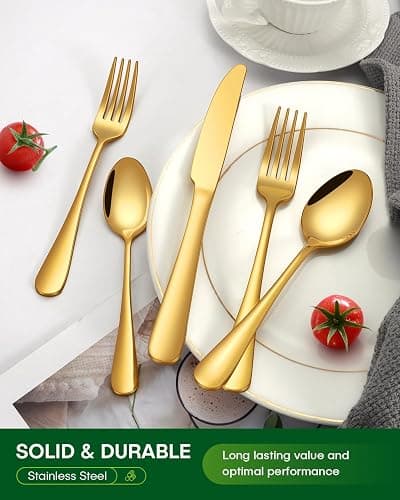 PHILIPALA 40 Piece Gold Silverware Set, Stainless Steel Flatware Set for 8 Food Grade Cutlery Utensil Set Include Knife Fork Spoon Mirror Polished Dishwasher Safe thumbnail 7