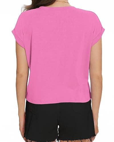 Summer Short Sleeve Crop Tops Womens Crewneck Roll Cap Sleeve T Shirts Loose Fit Basic Tees 2026 thumbnail 6