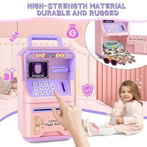 Tlsmyjlwj Piggy Bank for Kids, ATM Coin Bank Toys Gifts, Electronic Piggy Banks Money Safe for Kids Toys Ages 3 4 5 6 7 8 9 10 11 12 Year Old Girls Birthday Gifts, Pinkish Purple thumbnail 7
