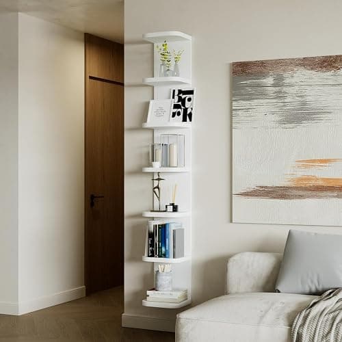 Dhanzoro 7 Tier Wall Shelf Unit – Rounded Corner White Shelf Floating Shelves for Wall Storage, Decorative Display Shelf, Modern Book Shelf for Bedroom, Living Room, Vanity thumbnail 8