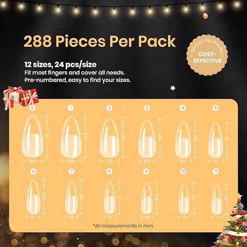 Beetles Gel Nail Tips Medium Almond Etch X, 12 Sizes 288 PCS Half Matte Full Cover Press on False Nail Tips Clear Acrylic Nails Extension Glue on Nails DIY Gift for Women thumbnail 3