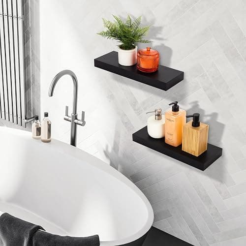 Sorbus Floating Shelves for Wall – 16 Inch Floating Shelf for Kitchen, Bedroom, Living Room, Bathroom, Home & Wall Decor - Mounted Bathroom Shelves with Invisible Brackets (Black, 3 Pack) thumbnail 9