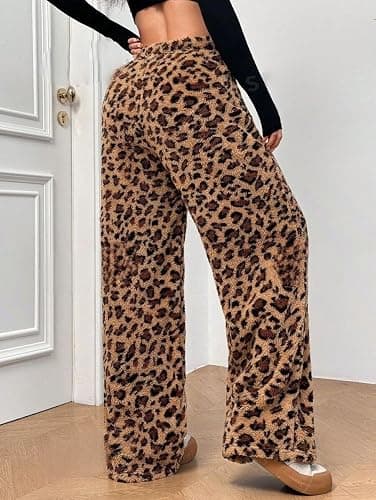 ZAFUL Women's Fuzzy Plush Pajama Pants Drawstring Elastic Waist Wide Leg Teddy Pj Bottoms Lounge Pants thumbnail 4