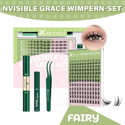 KEYYOU LASH Fairy Lash Clusters Kit Manga Wimpernverlängerung Kit D Curl 144Pcs Wimpernverlängerung Kit Wispy Natürliche unsichtbare Band Wimpern Kit(Fairy Kit-D-8-16MIX) thumbnail 8