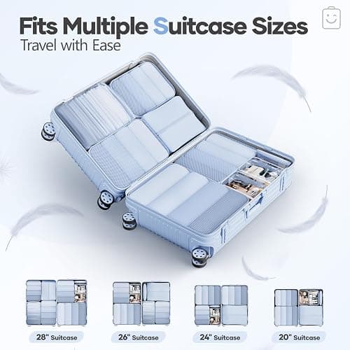 Veken 11 Set Compression Packing Cubes for Travel Essentials,Compressible Expandable Large Luggage Suitcase Organizer Bags for Clothing,Durable Space Saver Storage Bags with Toiletry Bags(Light Blue) thumbnail 8