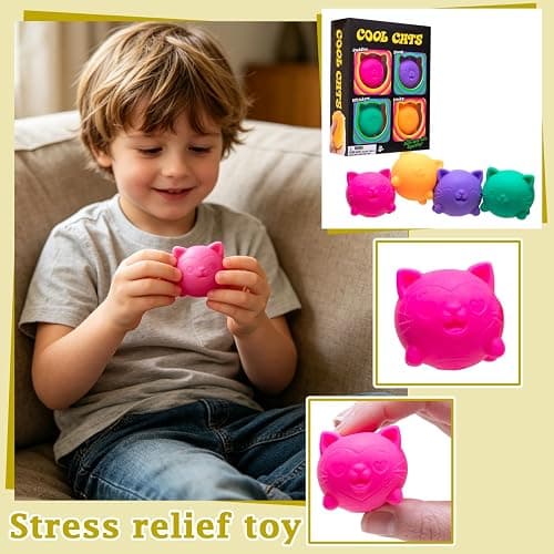 Cool Cats Squishy, 4 Pack Sugar Ball Designs, Anxiety Relief Squeeze for Sensory Play, Sensory Fidget, Slow Rising Squishy Stress Balls thumbnail 3