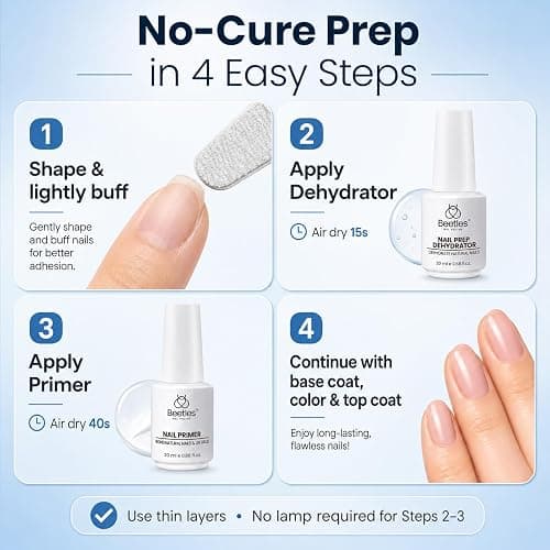 Beetles Nail Dehydrator and Primer Set, 2Pcs 20ml, Natural Nail Prep | Large-Capacity Acid-Free Nail Prep with Dehydrator and Primer for UV Gels, Superior Bonding and Professional Salon Use thumbnail 7