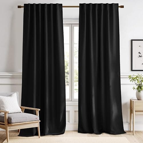 NICETOWN Halloween Black Blackout Living Room Curtains 84 inches Long, Black Out Curtain Panels for Bedroom - (Black Color) W52 x L84, 1 Pair, Thermal Insulated Blackout Draperies Window Treatment - Image 1
