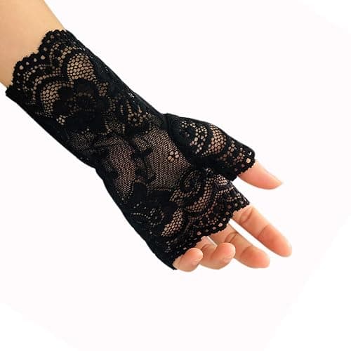 monochef Women Short Lace Gloves Sunblock Fingerless Bridal Wrist Gloves Opera Evening Wedding Tea Party Prom Cosplay 1920s thumbnail 6